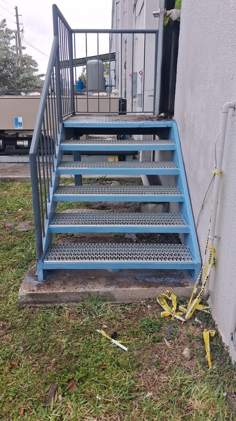 Fabricated steel staircase with grating treads, South Florida