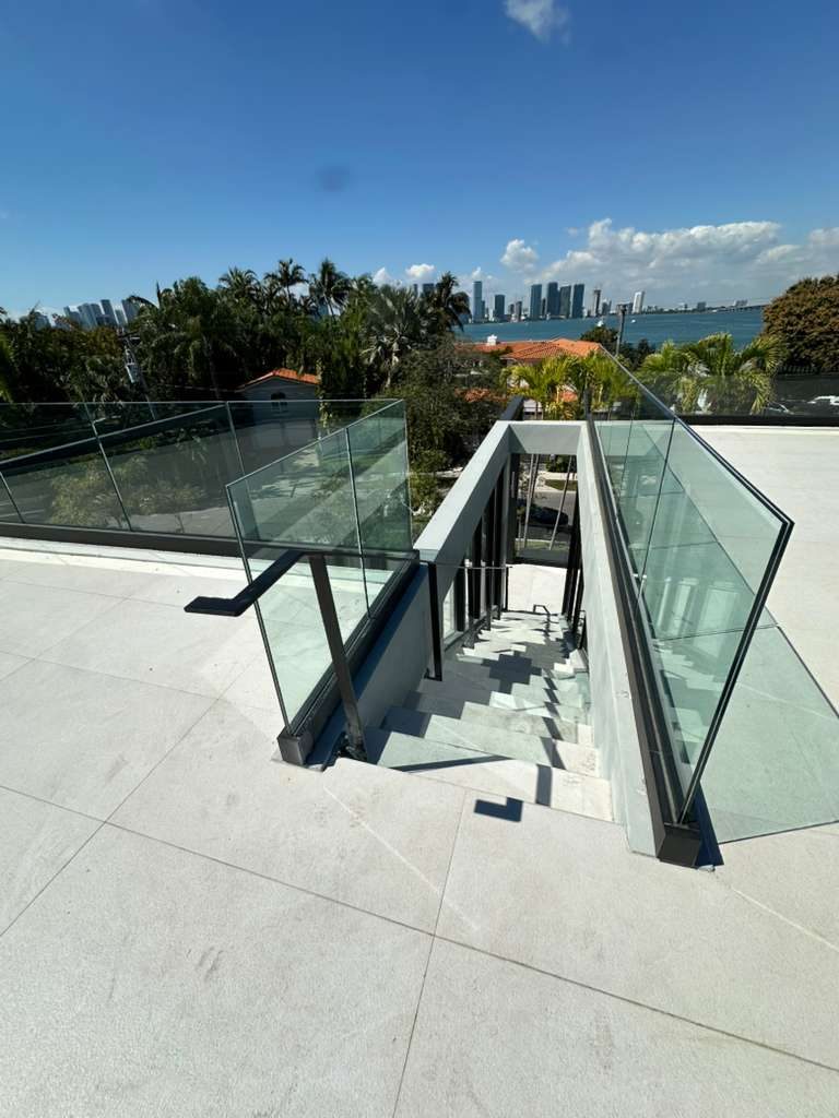 Rooftop railing system overlooking the Miami skyline, Fine Edge Industries